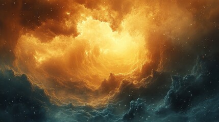 Obraz premium Golden Nebula with Star Dust and Glowing Light