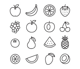 Various fruits line art icon set vector illustration