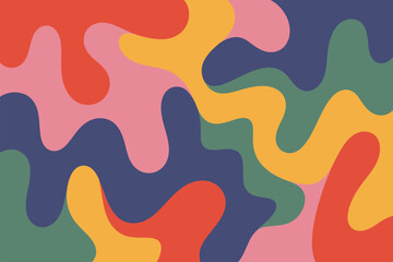 Colorful fluid forms create an abstract pattern, perfect for backgrounds or creative designs with organic shapes and retro style.