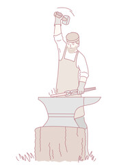In this dynamic illustration, a highly skilled blacksmith expertly shapes gleaming metal with a hammer on an anvil
