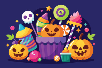 Flat Illustration of Halloween Candy with a Dog Theme and Colorful Design