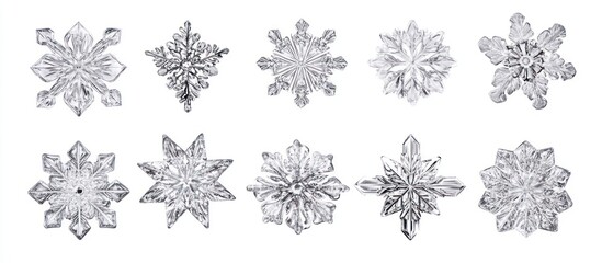Fototapeta premium A mesmerizing display of crystal snowflakes against a crisp white backdrop providing winter aesthetic