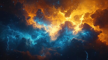 Fototapeta premium Cosmic Clouds of Orange and Blue with Scattered Stars