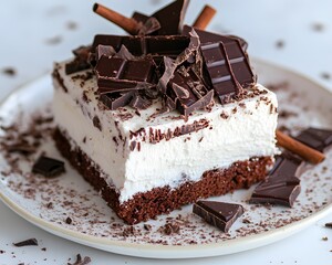 Delicious Chocolate Mousse Cake with Brownie Base, Closeup Photography