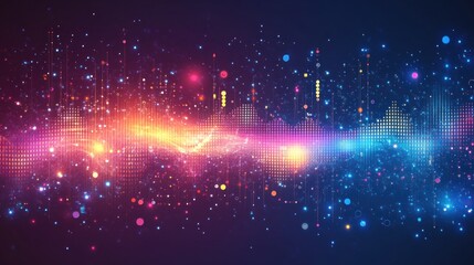 Abstract Digital Soundwave with Glowing Lights and Particles