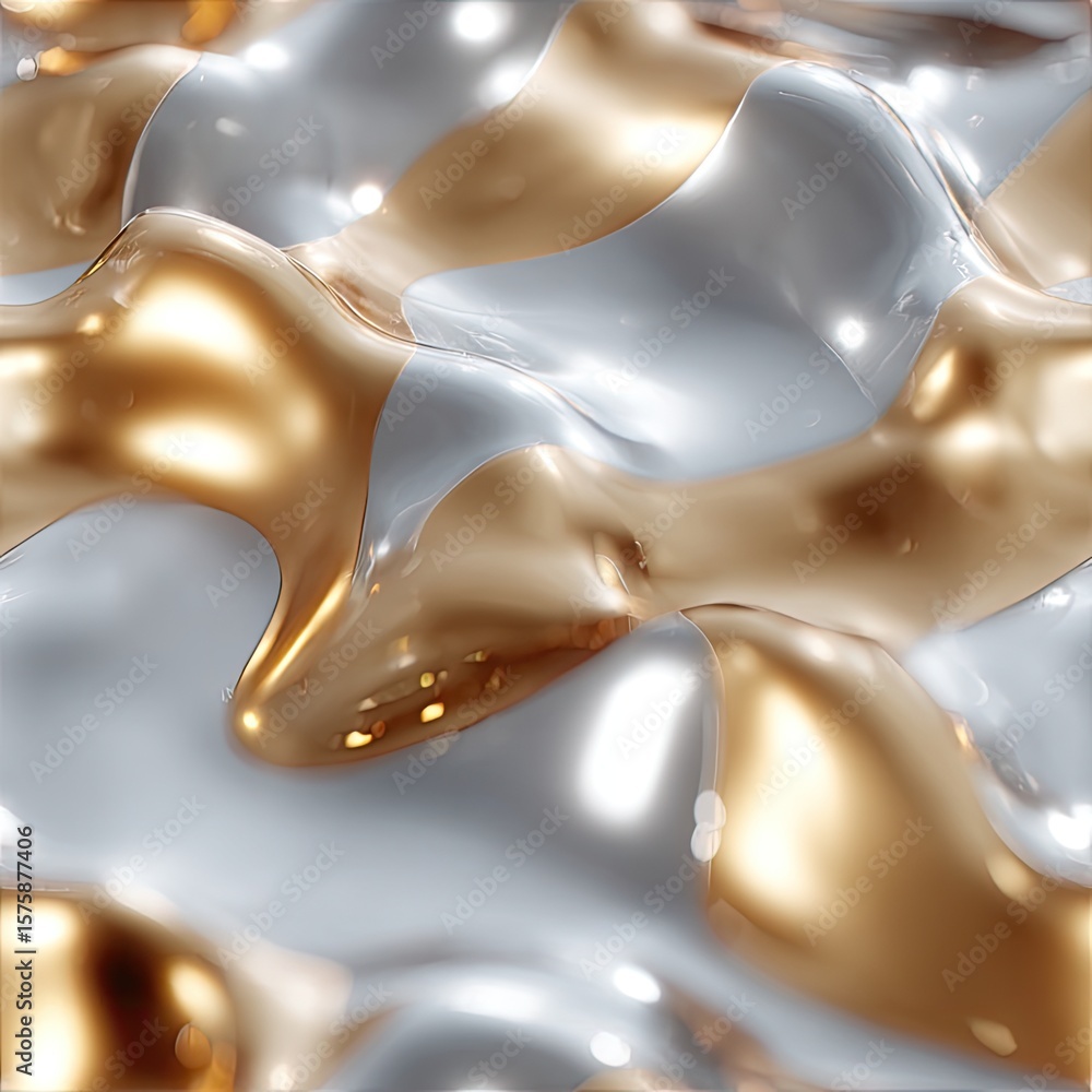 Poster visual representation showcases a silver and gold abstract background created with wavy textures and