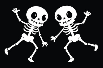 Cartoon Skeletons Dancing Illustration Fun Festive Halloween or Day of the Dead Design