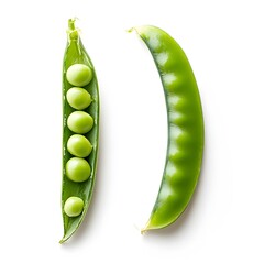 Fresh green peas in open and closed pods on white background