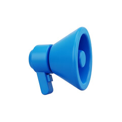 A bright blue 3d illustration of a megaphone, symbolizing announcement and communication isolated on transparent background