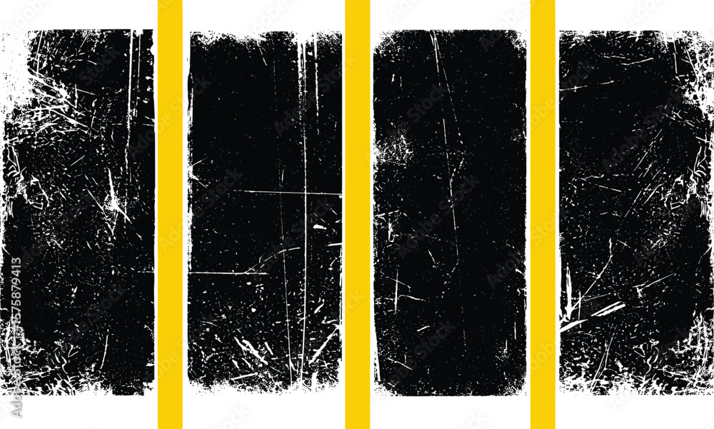Fototapete linocut, relief block printing rectangle 2:3 shapes rough grunge textures set. black linocutting tex