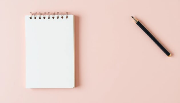 Blank notepad and pencil on pink background - Powered by Adobe