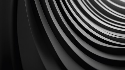 Abstract black and white spiraling lines create a hypnotic pattern with a sense of depth and motion