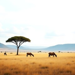 Savannah Landscape Panorama Isolated on White Background – Realistic African Nature Scene