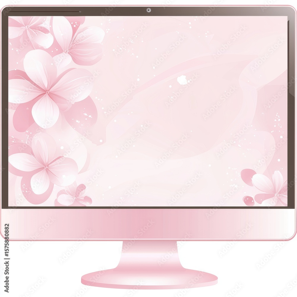 Poster a pink-themed desktop computer screen displaying a soft floral design with delicate petals and subtl