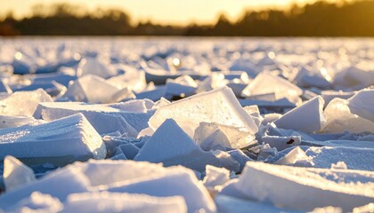 Frozen lake surface with shards of ice