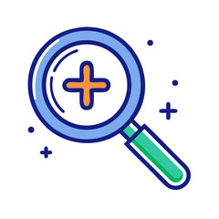 Fototapeta premium Magnifying glass with plus symbol, representing zoom in function, search enhancement, visual aid and digital focus tool, no background 