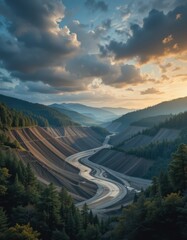 Breathtaking Sunset Over River Valley Landscape in Nature Photography