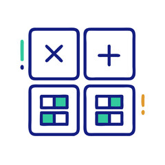 Fototapeta premium Calculator interface with mathematical symbols, representing digital calculation, arithmetic operations, school learning and numeric entry, no background 