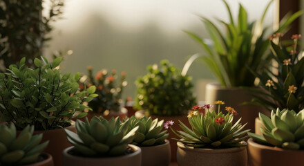 A cosy indoor space with potted plants and succulents
