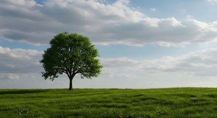 Fototapeta premium Solitary Tree on Rolling Hill with Dramatic Sky
