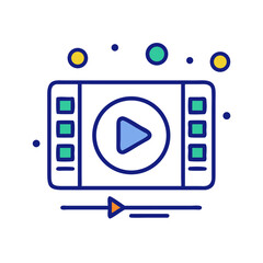 Flat icon of media player window with play button, representing video playback, user interface, streaming platform and digital media content, no background

