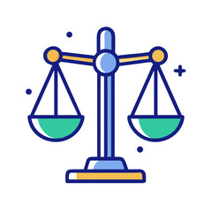 Balanced scale icon in flat elegant style, representing justice, law, fairness, legal decision-making and ethical equilibrium, no background
