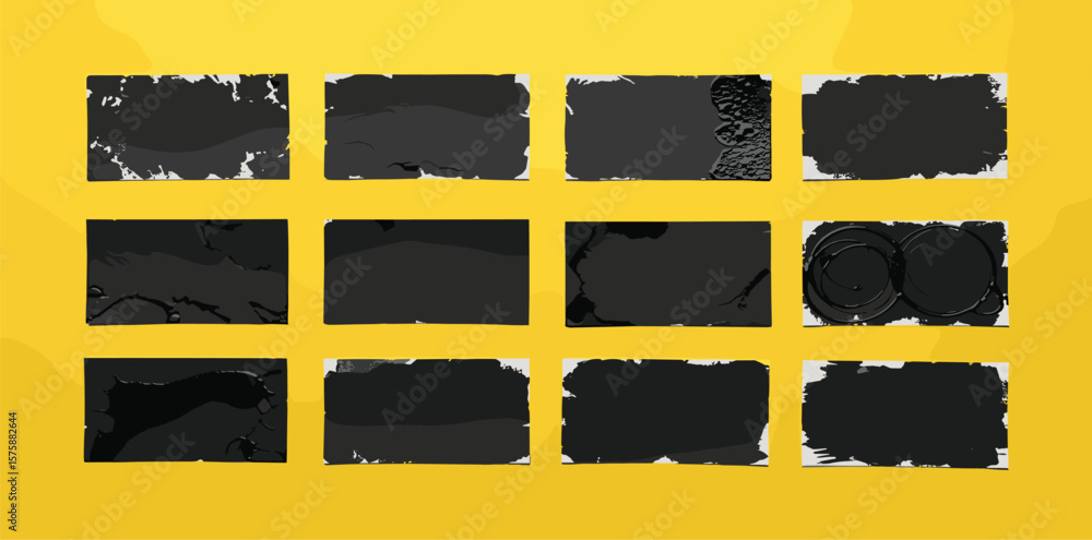Fototapete linocut vector relief printing rectangle shapes, wide stripes rough textures collection. artistic li