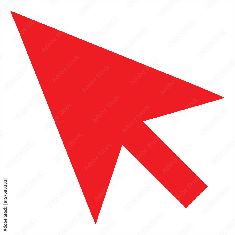 Poster a vibrant red computer mouse cursor arrow pointing to the upper left, isolated on a plain white back