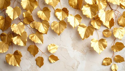 Fototapeta premium Gold leaf vines on beige surface