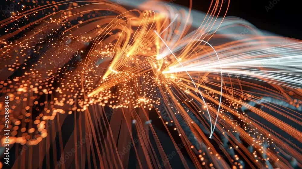 Poster global network connectivity with lights and data flow on earth in 3d visualization