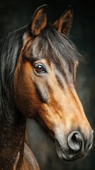 Obraz premium Majestic brown horse posing gracefully against a dark background in a studio setting