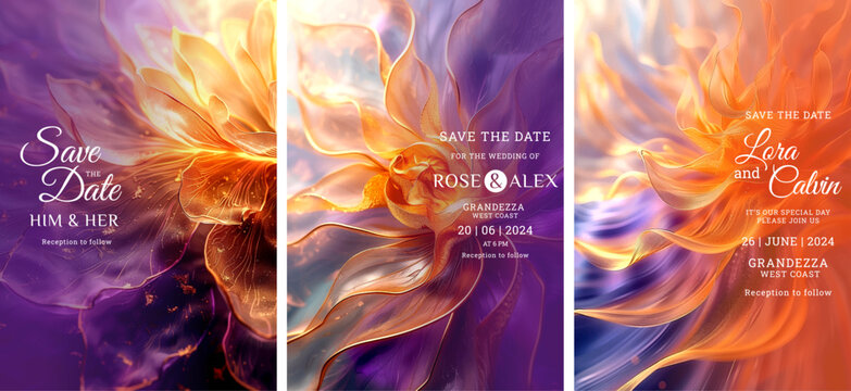 Elegant floral art wedding invitation template design, Luxury greeting design, save the date design, colorful texture, Hand drawn texture design