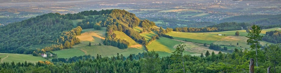 Widok na Górę Tuł, Beskidy, Beskid Mały, Śląsk Cieszyński. Użytek ekologiczny - wypas owiec.