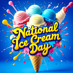 National Ice Cream Day: Vibrant Ice Cream Cone Explosion, Fun, Festive, and Delicious