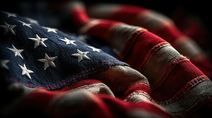Detailed view of American flag showcasing vibrant colors and fabric texture