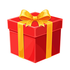 Red Gift Box with Golden Ribbon for Holiday Celebration and Special Occasions, Christmas, Diwali, Birthday. Isolated on Transparent Background
