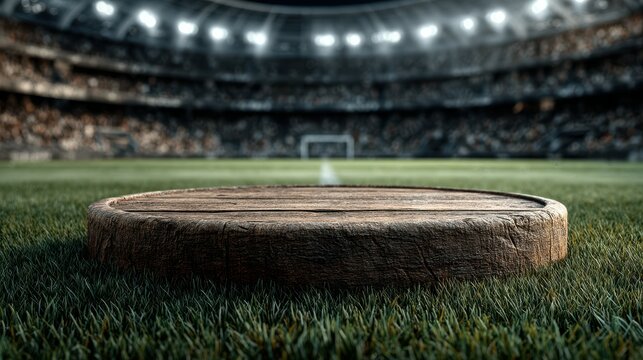 Track for a ceremonial event stands prominently on a lush green field in a stadium filled with eager spectators at night