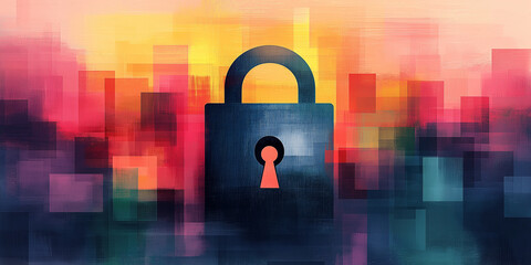 Abstract padlock illustration on a colorful modern graphic background