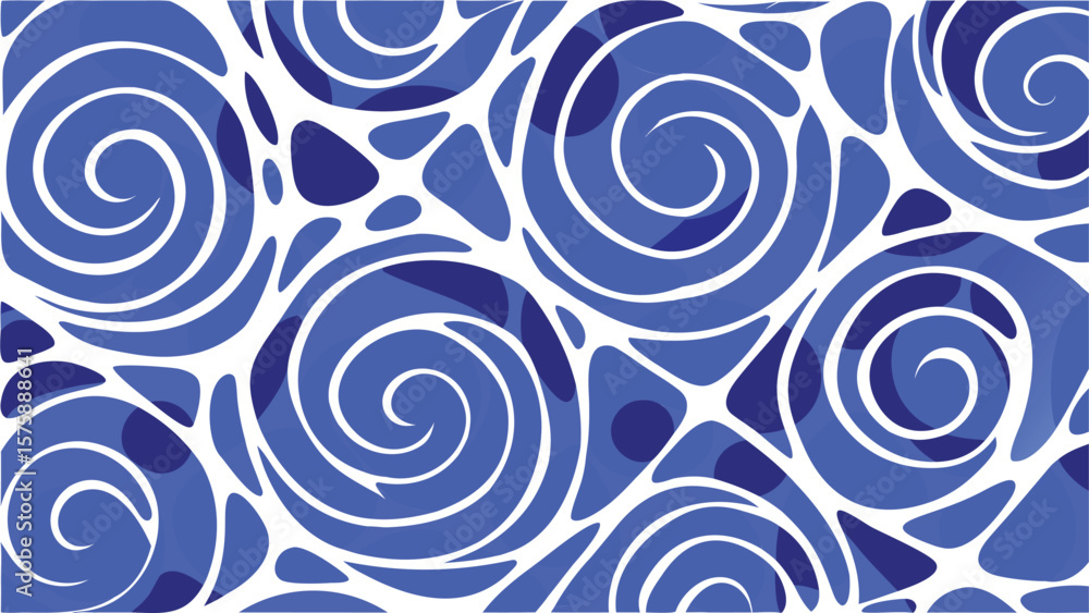 Poster blue and white abstract background featuring swirling patterns and organic shapes in a modern style 