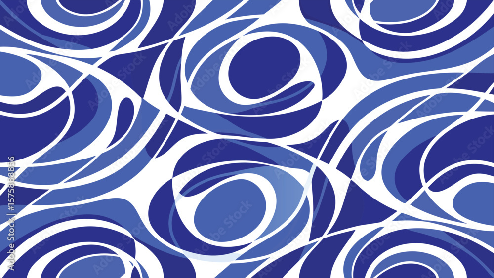 Aufkleber abstract seamless pattern with swirling shapes and lines in shades of blue and white color scheme