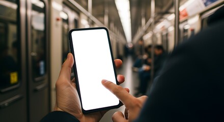Person Using Smartphone in Subway Car