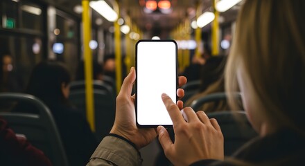 Woman Using Phone on Public Transportation