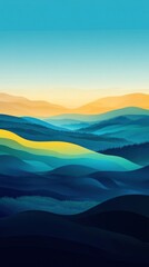 Abstract Illustration of Blue and Yellow Rolling Hills
