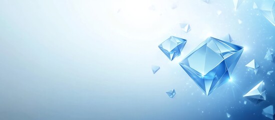 Abstract Blue Diamond Crystal Shapes on Light Blue Background