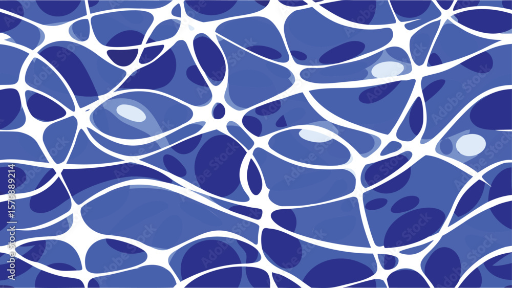 Poster abstract blue and white organic shapes with curved lines creating a flowing network design