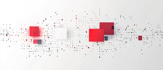 Abstract Geometric Pattern with Red Squares and Dots