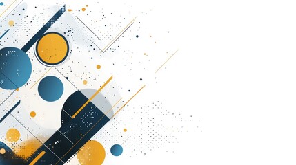 Abstract Geometric Design with Yellow and Blue Circles on White Background