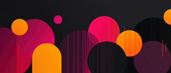 Abstract Art with Overlapping Circular and Striped Shapes in Orange, Pink, and Black