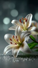 Elegant white lilies highlighted against a soft, blurred background during a serene indoor setting