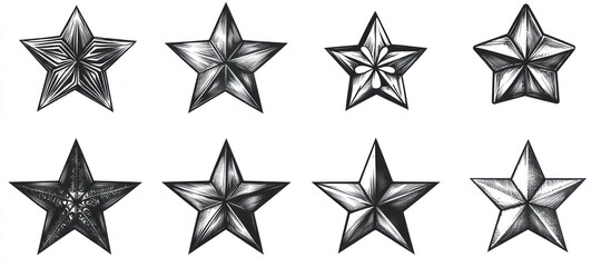 Obraz premium Artistic star shapes with varying designs rendered in monochrome style illustration